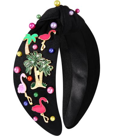 Flamingo Headbands for Women Summer Beach Headbands Tropical Palm Tree Headband Boho Hawaiian Headbands Crystal Top Knot Headband Summer Accessories Beach Vacation Outfit Party Favors (Flamingo C) - Buy Online on GoSupps.com