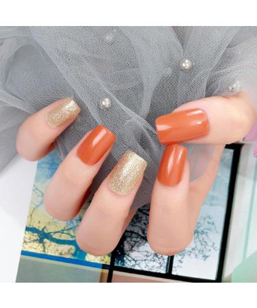 Semi Cured Gel Nails Strips - 20cps Stickers Nail Wraps Soft Self - Full Wraps Nail Polish Stickers French Style Orange Glitter Mix Color Glitter Orange - Buy Online on GoSupps.com