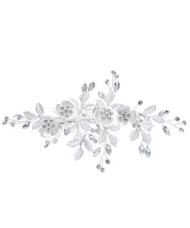 AYEBY Rhinestone Bridal Hair Accessories with Handmade Flowers and Leaves - Beautiful Clips for Women and Girls (Silver  1 Pack)