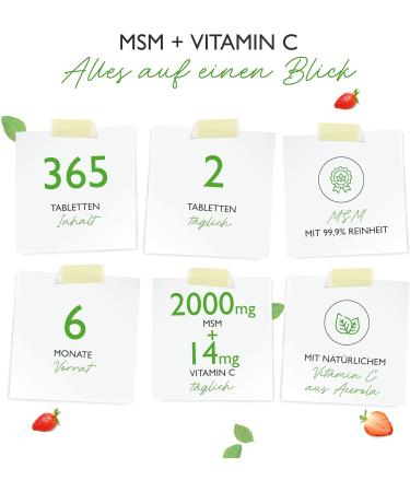 Buy MSM 2000mg - 365 Tablets with Natural Vitamin C | Vegan High-Dosed Additive-Free - 6-Month Supply - Lab Tested | Fast International Shipping - Buy Online on GoSupps.com