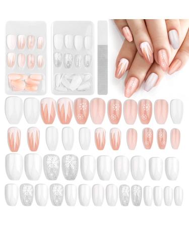 Ebanku 48st snowflakes ballerina false nail coffin false fingernails acrylic art press nail tips for Christmas nail decoration with nails glass file - Buy Online on GoSupps.com