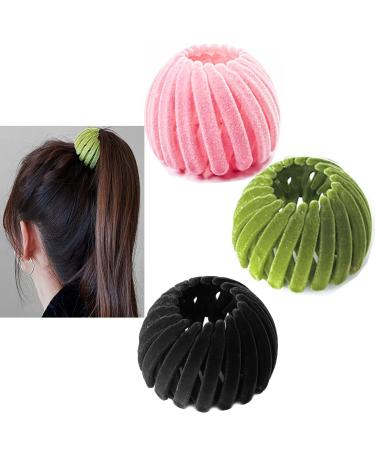 3Pcs Birds Nest Hair Clips  Plate Hair Pin  Hair Tie Ponytail Accessory Bun Maker Clip Expandable Ponytail Holder Hair Pin  Velvet Hair Clips  Fashion Hair Accessories for Women Girls Multicolor