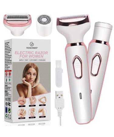Electric Razor for Women, Hair Trimmer for Face Beard Mustache Arm Leg Armpit Bikini, Painless 2 in 1 Shaver with 3 Stainless Steel Blades and Floating Head, Rechargeable Cordless Hair Clipper White