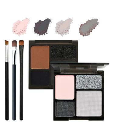 Pink Gray Eyeshadow Palette 4 Colors Matte Glitter Eyeshadow Makeup Palette with Brushes Waterproof Long Lasting Pigmented Gray Silver Eye Shadow Palette Goth Halloween Daily Makeup Pallet