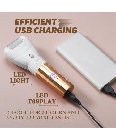 BarberBoss Electric Foot File Hard Skin Remover Professional Pedicure Set for Feet Foot Files for Hard Skin Premium Callus Remover for Feet Feet Hard Skin Remover Electric Waterproof QR-5082 Gold/White - Buy Online on GoSupps.com