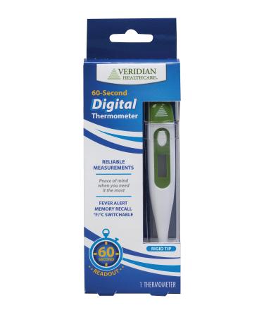 Veridian Healthcare Digital Thermometer | 60-Second Readout | Fahrenheit and Celsius | Rigid Tip | Fever Alert | Lifetime Warranty - Buy Online on GoSupps.com