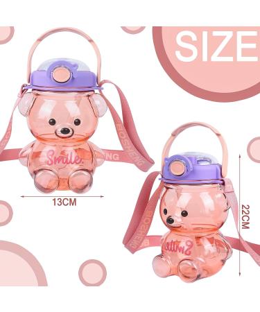 Kawaii Bear Straw Bottle - Large Capacity Portable Water Bottle with Strap and Straw - Pink Bear Shape for Outdoor Activities - Buy Online on GoSupps.com