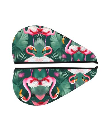 Palm Leaf & Flamingos Coral Velvet Dry Hair Cap - Perfect for Home Travel & Pool Parties - International Shipping - Buy Online on GoSupps.com