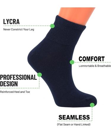 AWs Diabetic Ankle Socks 3 Pairs Dark Navy Size 9-11 | Non-Binding Top & Seamless Toe | American Made - Buy Online on GoSupps.com