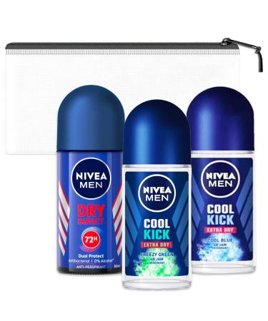 Nivea Men's Deodorant Roll-On Bundle - Includes 3 Variety Packs of Nivea Men's Deodorant Roll-Ons and More | Men's Deodorant and Antiperspirant Roll-On Pack of 3