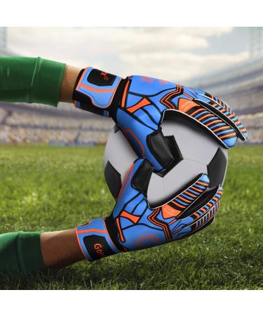 Gonex GK Goalie Gloves with Fingersave Spines | Pro-Level Soccer Goalkeeper Gloves | Roll Cut Finger Protection | Superior Grip | Blue Adult Size 8 - Buy Online on GoSupps.com