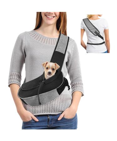 Gloppie Pet Carrier for Puppy Small Dog Cat Hand Free Sling Adjustable Padded Strap Tote Bag Breatheable Pets Shoulder Bags with More Pockests & Safety Belt Grey S Grey