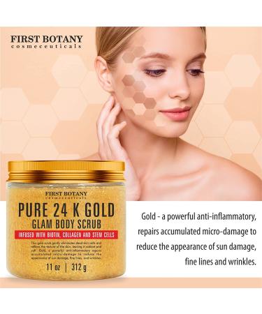 24K Gold Body Scrub with Collagen & Stem Cells - Exfoliating Salt Scrub for Skin Moisturizing, Acne, Cellulite, Wrinkles & Scars - 11 oz - Buy Online on GoSupps.com