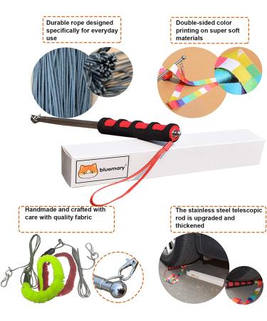 Bluemary Cat Feather Toy Set - 2 Retractable Wand Toys & 4 Rainbow String Teasers | Interactive Indoor Toys for Kittens & Cats - Buy Online on GoSupps.com