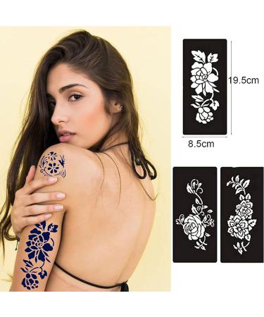 Reusable Black Henna Tattoo Stencils: Flowers, Butterflies | Large Size DIY Kit for Women & Teen Girls - Buy Online on GoSupps.com