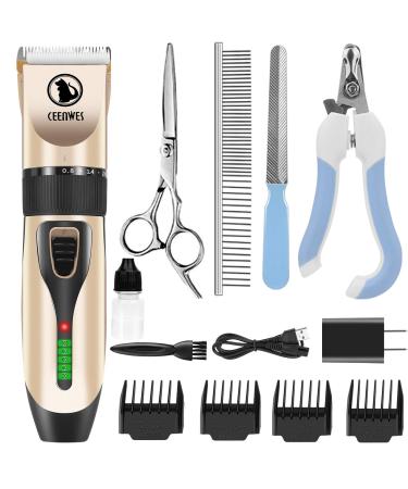 Dog Clippers Cordless Dog Grooming Kit Professional Horse Clippers Detachable Blade with 4 Comb Guides，Low Noise Pet Clippers Rechargeable Pet Grooming Tools for Small & Large Dogs Cats Horse Pets