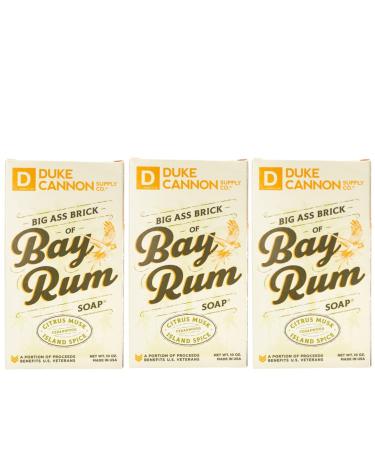 Duke Cannon Supply Co. Big Ass Brick of Soap Bar for Men Bay Rum (Citrus Musk Cedarwood Island Spice Scent) Multi-Pack - Superior Grade Extra Large All Skin Types Paraben-free 10 oz (3 Pack) Bay Rum 10 Ounce (Pack ...