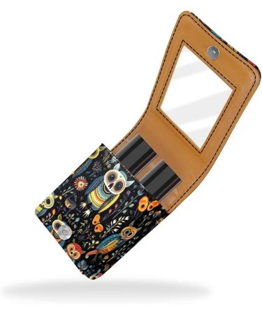 Shop Stylish Leather Lipstick Case with Mirror - Mini Lip Gloss Organizer Animal Skull Pattern - Buy Online on GoSupps.com