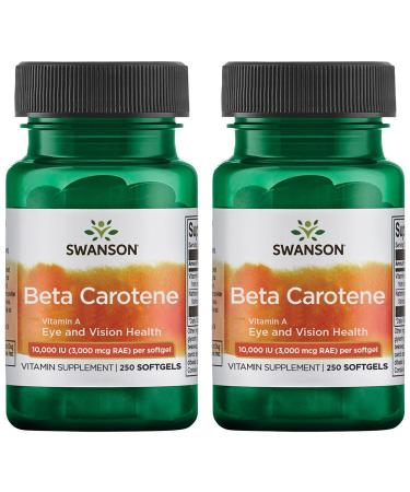 Swanson Beta-Carotene - Vitamin A Supplement Promoting Immune Health, Eye & Skin Health - Natural Wellness Formula - (250 Softgels, 3000mcg Each) 2 Pack