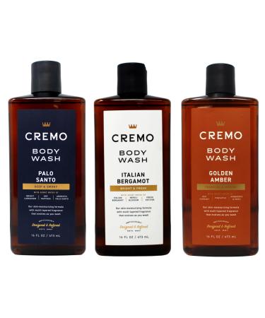 Cremo Body Wash Set 16 FL OZ - Palo Santo Italian Bergamot Golden Amber Skin-Moisturizing Formula 16 FL OZ Each