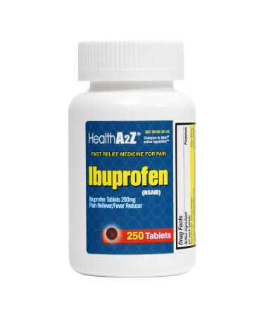 HealthA2Z Ibuprofen 200mg | Pain Relief | Body Aches | Headache | Arthritis | Cramps | Back Pain | Fever Reducer (250 Count) 250 Count (Pack of 1)
