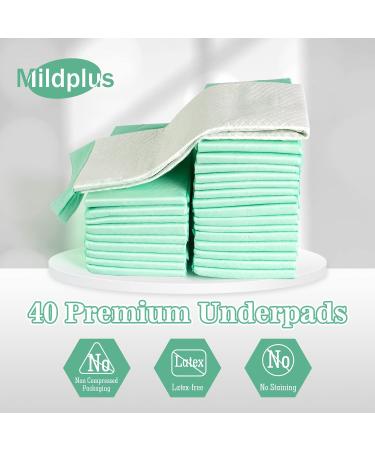 MILDPLUS Disposable Underpads 23'' X 36'' Heavy Absorbency (40 Count) - Waterproof Pee Pads for Incontinence - Thicker Chux Pads for Adults, Kids, and Pets - Buy Online on GoSupps.com