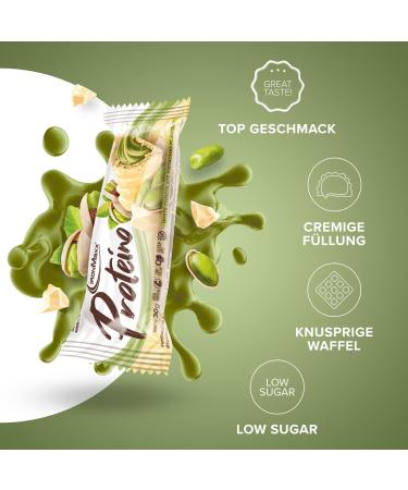 Buy IRONMAXX Proteino Protein Bar - White Chocolate Pistachio (12 x 30g) | High Protein Waffle-Based Creamy Filling | Gluten-Free & Palm Oil-Free - Buy Online on GoSupps.com