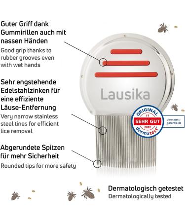 Lausika Metal Lice Comb - Easy Cleaning Nit Comb with 0.12mm Rounded Teeth - Efficient Lice Removal for All Hair Types - Buy Online on GoSupps.com