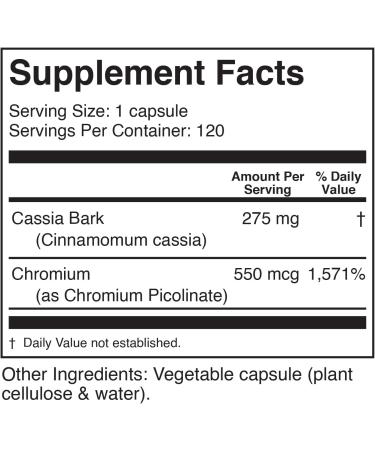 BioActive Nutrients CinnaChrom Chromium Picolinate Cinnamon Capsules - 120 Capsules, Gluten-Free Vegetable Supplement for Overall Health - Buy Online on GoSupps.com