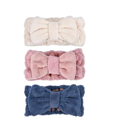 Zocone make -up hair band 3 pieces of Bowknot hair bands Kosmetic headband coral fleece makeup bow hair band cosmetics plush set suitable for facial cleaning ski care spa (white pink blue) - Buy Online on GoSupps.com
