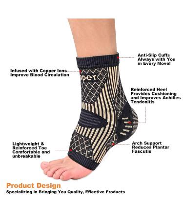 Shop Copper Ankle Brace | Ankle Support Sleeve for Sprains Achilles Tendonitis & Plantar Fasciitis - Men & Women - Compression & Pain Relief - Buy Online on GoSupps.com