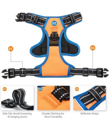 Phoepet 2019 Reflective Dog Harness for Large Breeds - Adjustable No Pull Vest with Handle 2 Metal Rings Size XL (Orange) - Buy Online on GoSupps.com