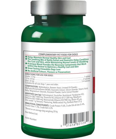 Vet's Best Skin & Coat Dog Supplements | Relieve Dogs Skin Irritation and Shedding Due to Seasonal Allergies or Dermatitis | 60 Chewable Tablets - Buy Online on GoSupps.com