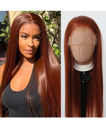 Towarm Ginger Brown Wig Long Straight Burnt Synthetic Lace Front Wigs Pre Plucked Natural Hairline with Baby Hair for Black Women Copper Red Brown Heat Resistant Fiber Cosplay Daily Wear Wig (Ginger)