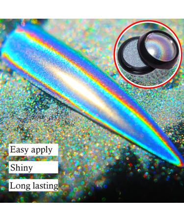 Unicorn Chrome Nail Powder - Holographic Multi Chrome Manicure Pigment | Mermaid Rainbow Mirror Effect | 2 Jars, 0.08oz with Eyeshadow Sticks - Buy Online on GoSupps.com