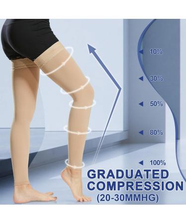 Medical Compression Stockings for Men & Women | Thigh Support 20-30 mmHg for Varicose Veins & Edema Beer Beige Klein - Buy Online on GoSupps.com