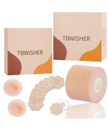 Tbwisher Boob Tape for Breast Lift Boobytape -Sticky Body Tape for Push up & Shape - Achieve Chest Brace Lift & Contour of Breasts - Waterproof Sweat-Proof Bob Tape BW-360