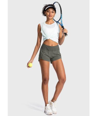 Women's 3 Inch Quick-Dry Running Shorts with Zipper Pocket - G-army Green Medium - Buy Online on GoSupps.com
