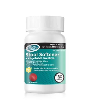 Right Remedies Natural Vegetable Laxative Plus Stool Softener (180 Tablets) Gentle Effective Dependable Constipation Relief in 6-12 hours Compare to the Active Ingredients in National Brand Product