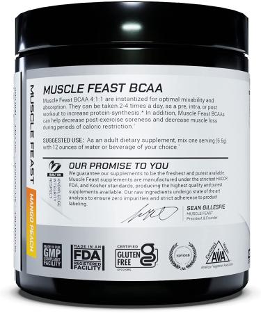 Muscle Feast Vegan BCAA Powder - Peach Mango 300g | 4:1:1 Ratio, Keto Friendly, Sugar Free, All Natural Ingredients - Buy Online on GoSupps.com