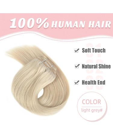 Vlasy Clip in Hair Extensions Human Hair 14 Inch Light Grey# - 7 Piece Seamless Thick Weft Real Hair Clips for Women -70g - Buy Online on GoSupps.com