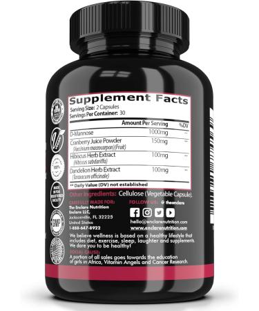 D-Mannose Capsules with Cranberry Pills - Urinary Tract Health & Bladder Control Support for Men & Women - Liver & Kidney Cleanse Detox - 1000mg with Hibiscus & Dandelion - Buy Online on GoSupps.com