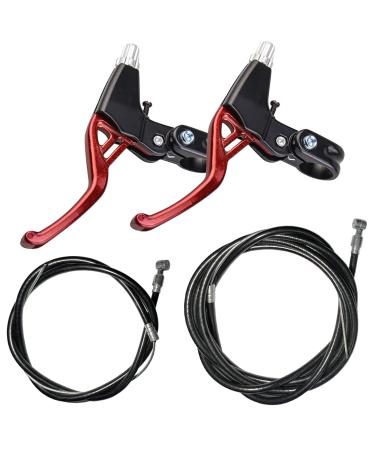 Lomodo 4 Pieces Bicycle Brake Accessories Including 2 Pack V-Brake Handlebar Aluminium Alloy Brake Levers (2.2 cm in Diameter) and 2 Pack Brake Wire for Mountain/ Road/ MTB Bike (Red)