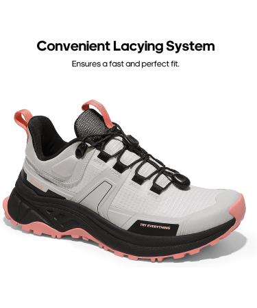 NORTIV 8 Women's Lightweight Hiking Shoes - Grey Pink | Quick Laces Outdoors Sneakers 6 - Buy Online on GoSupps.com