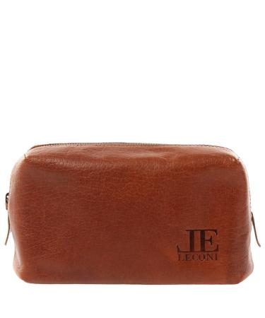Leconi utensil bag cosmetic bag make-up bag make-up bag pencil fitting for women men made of buffalo leather 21x14x8cm brown le9018-buf
