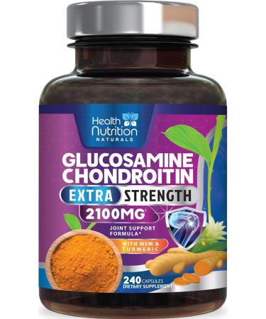 Glucosamine with Chondroitin Turmeric MSM, Triple Strength 2100mg Joint Support Supplement with Boswellia & Bromelain. Non-GMO - 240 Capsules 240 Count (Pack of 1)