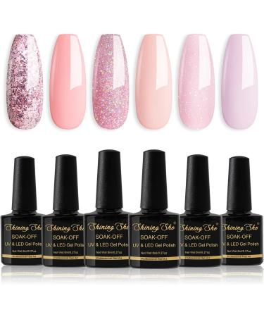 Shining She Gel Nail Polish Kit - 6 Light Pink Glitter Colors - Soak-Off UV/LED Gel Polish - 8ML Purple - Ideal for Nail Art Salon and Home DIY - Buy Online on GoSupps.com