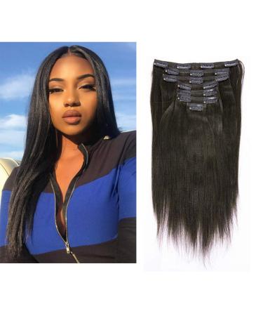 Anrosa Yaki Hair Clip in Yaki Hair Extensions Clip in Human Hair Yaki Hair Clip in Extensions for African American Yaki Straight Clip ins Natural Hair Thick Volume Natural Black 1B 10 inch 120 Gram 25.40 cm natural black
