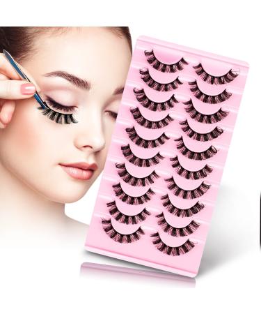 Ledeak False Eyelashes 10 Pairs Natural Look Russian Strip Lashes D Curl Fluffy Wispy Faux Mink Lashes Dramatic Thick Fluffy Full Volume Fake Eyelashes Short Soft Eye Lashes (10MM) DH06-02 10MM