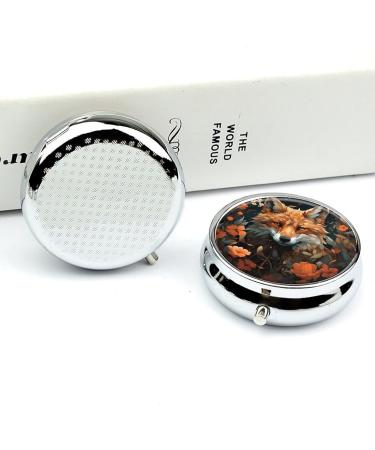 Small Travel Pill Case - Round Metal Pill Box | 3 Compartment Portable Organizer for Travel & Daily Use | Fox - Buy Online on GoSupps.com